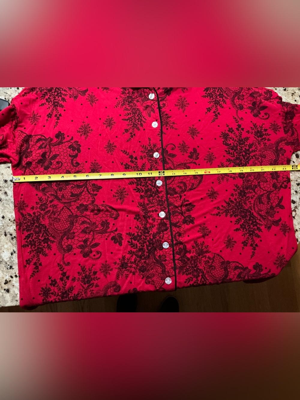 Soma Red and Black Printed Button-Front Pajama Top EUC - Picture 4 of 6